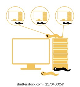 Ilustración vectorial de la multiplicación del virus de gusanos.