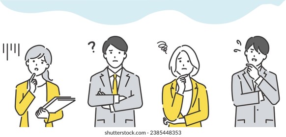 Vector illustration of a worried business person looking up. upper body