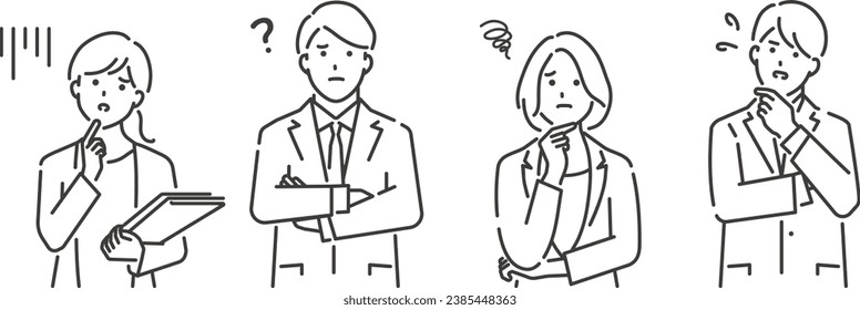 Vector illustration of a worried business person looking up. upper body