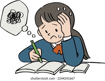 Vector illustration of a worried high school girl