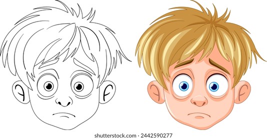 Vector illustration of a worried young boy's face.