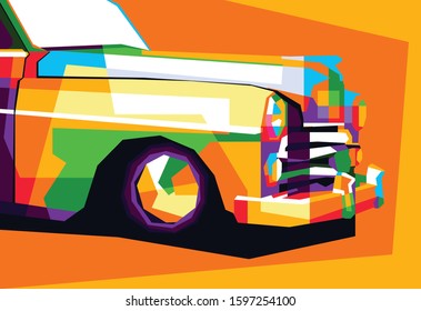 Vector illustration of wpap Classic Car with full color on it and set in orange and yellow