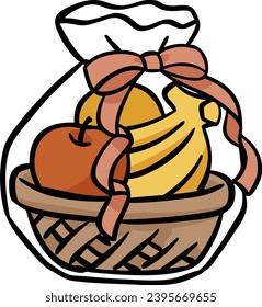 Ilustración vectorial de la cesta de fruta envuelta
