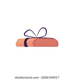 Vector illustration of wrapped package with tied bow, isolated background. Postal parcel, gift delivery or correspondence. Flat cartoon style. Minimalism.
