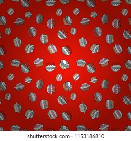 Vector illustration. Wrapping paper. Cute birthday background on red, white and gray. Cupcake seamless pattern. Sweets background design.