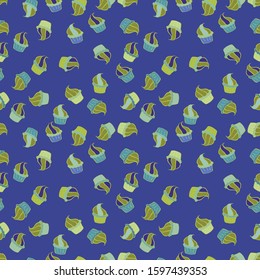 Vector illustration. Wrapping paper. Endless pattern, violet, blue and green background. Cream. Violet, blue and green color. Seamless pattern with sweet desserts.