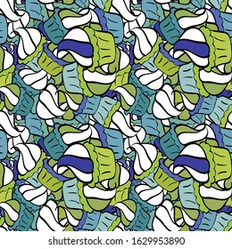 Vector illustration. Wrapping paper. For food poster design on blue, green and white. Seamless with cupcakes.