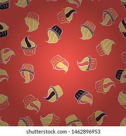 Vector illustration. Wrapping paper. Seamless pattern of cupcakes on a white, yellow and pink background.