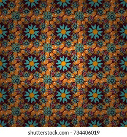 Vector illustration. Wrapping and scrapbook paper. Indian, Arabic, Islamic, Japanese motifs. Mandala seamless pattern. Ethnic bohemian background in brown, green and orange colors. Print for fabric.