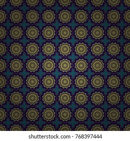 Vector illustration. Wrapping and scrapbook paper. Print for fabric. Ethnic bohemian background in green, blue and black colors. Mandala seamless pattern. Indian, Arabic, Islamic, Japanese motifs.