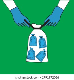 vector illustration wrapping trash tightly.