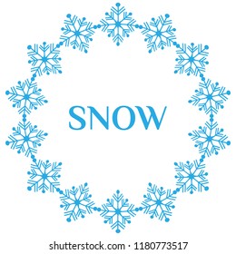 Vector illustration. Wreath of blue winter snowflakes
