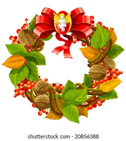 vector illustration of wreath christmas decoration isolated on white background