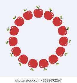 Ilustración vectorial de una corona de manzanas maduras rojas lindas, conveniente para las postales, imprimiendo las Plantillas de la escuela, invitaciones