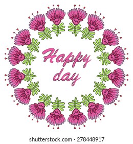 vector illustration of a wreath of flowers with place for your text in doodle style
