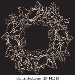 Vector illustration with a wreath of flowers. Retro style