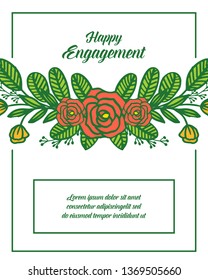 Vector illustration wreath frame with invitation of happy engagement hand drawn