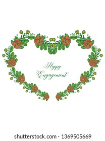 Vector illustration wreath frame with invitation of happy engagement hand drawn