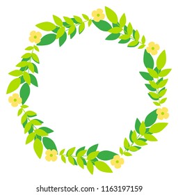 vector illustration. wreath with green branches and yellow flowers on white background. Design for cards, invitation, covers, packaging, scrapbooking