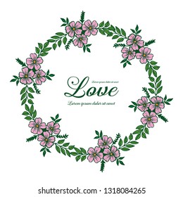 Vector illustration wreath for greeting card with lettering love hand drawn