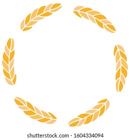 Vector illustration of a wreath made of wheat spikelets isolated on a white background with space for text. Template, seal, design element.