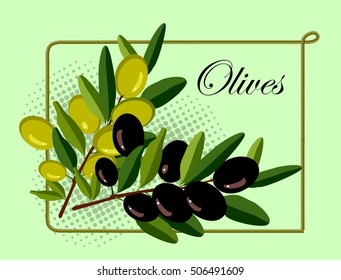 vector illustration of a wreath of olive branches of ripe black and green woven circle