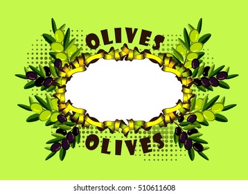 vector illustration of a wreath of olive branches of ripe black and green woven circle