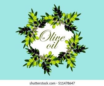 vector illustration of a wreath of olive branches of ripe black and green woven circle