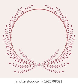 Vector illustration of a wreath of red thyme branches, round frame.