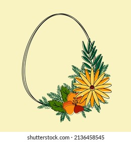 Vector illustration of wreath template decorated with egg shape and floral elements. Suitable for easter event, autumn season, etc.