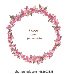 Vector illustration. Wreaths with hand draw flowers and lettering on a white background. Hand Drawn doodle.
