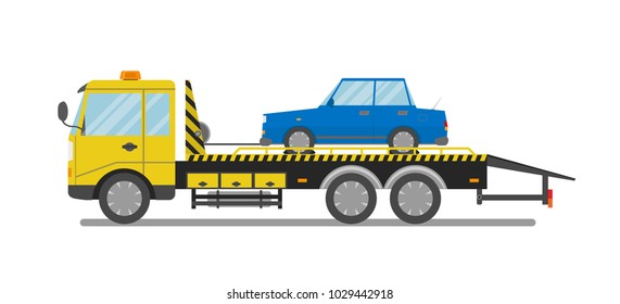 Vector illustration. Wrecker with a blue car.