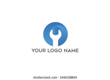 Vector illustration. Wrench in circle template design. Isolated on white background.
