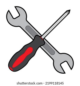 ilustración vectorial de una llave inglesa y un destornillador cruzado