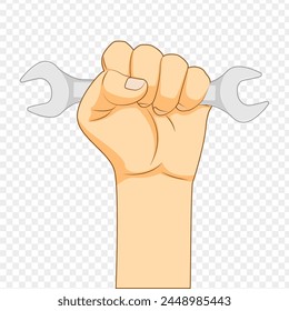 Vector illustration of wrench with fist hand on transparent background