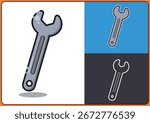 Vector illustration of a wrench in flat cartoon style with different backgrounds. Perfect for use in repair, maintenance, construction, engineering, mechanical, and industrial-themed designs.