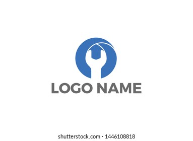 Vector illustration of wrench icon in circle. Isolated on white background.