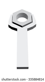 Vector illustration of a wrench with a nut. 3D. Isolated. EPS 8.