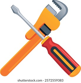 Vector illustration of a wrench and a screwdriver crossed, symbolizing tools and repair work