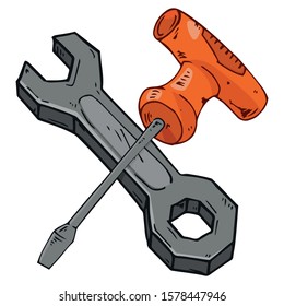  Vector illustration of a wrench with a screwdriver. Hand drawn wrench and tool screwdriver.