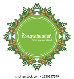 Vector illustration write congratulation with beauty flower leaf frame hand drawn