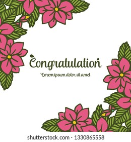 Vector illustration write congratulation with pink flower frame white background hand drawn