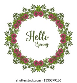 Vector illustration write hello spring with red flower frame hand drawn