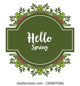Vector illustration write hello spring with red flower frame hand drawn
