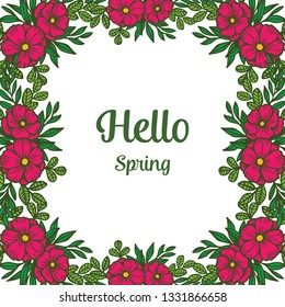 Vector illustration write hello spring with crowd of flower frames blooms hand drawn