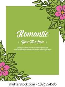 Vector illustration write a invitation romantic with pink flower frames and green leaves that bloom hand drawn