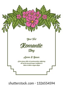Vector illustration write a invitation romantic with pink flower frames and green leaves that bloom hand drawn