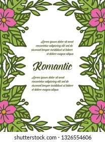 Vector illustration write a invitation romantic with pink flower frames and green leaves that bloom hand drawn