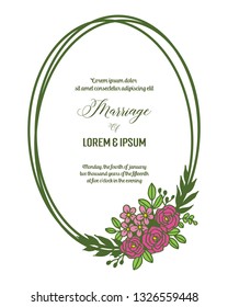 Vector illustration write invitation wedding with frame of rose blooms hand drawn