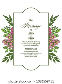 Vector illustration write invitation wedding with frame of rose blooms hand drawn